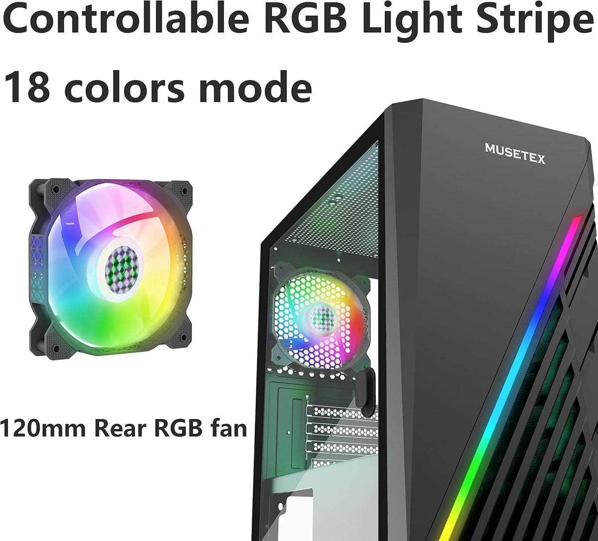 Black Micro-ATX PC Case with LED ARGB Fan A93082