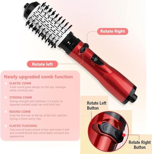 Red 3-in-1 Hot Air Styler and Rotating Hair Dryer with 2 Interchangeable Brushes B627