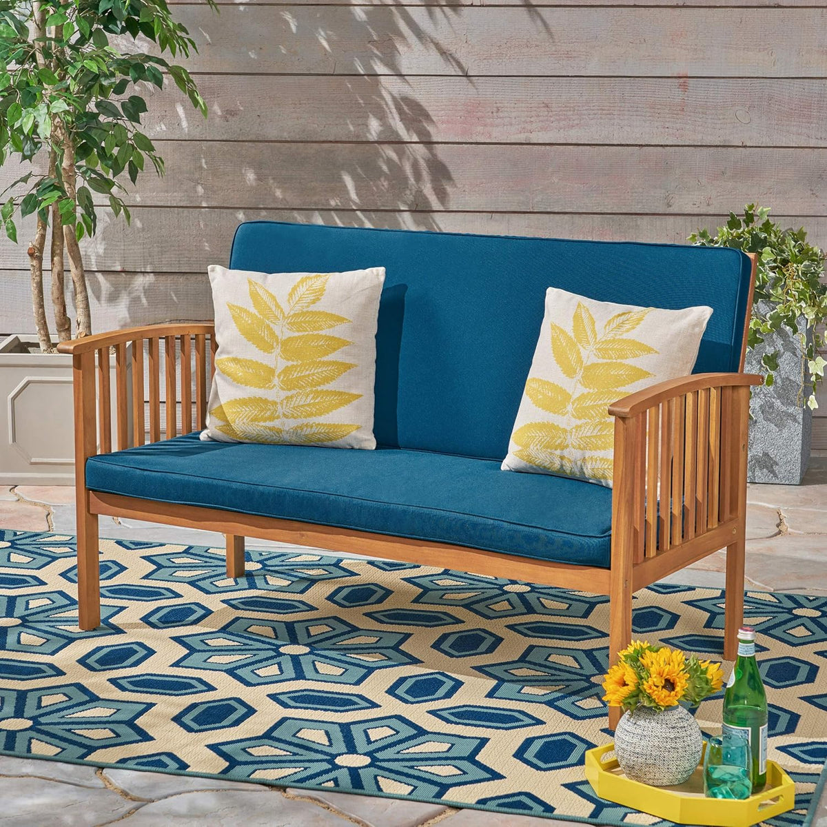 Brown Patina Acacia Wood Outdoor Loveseat J6892