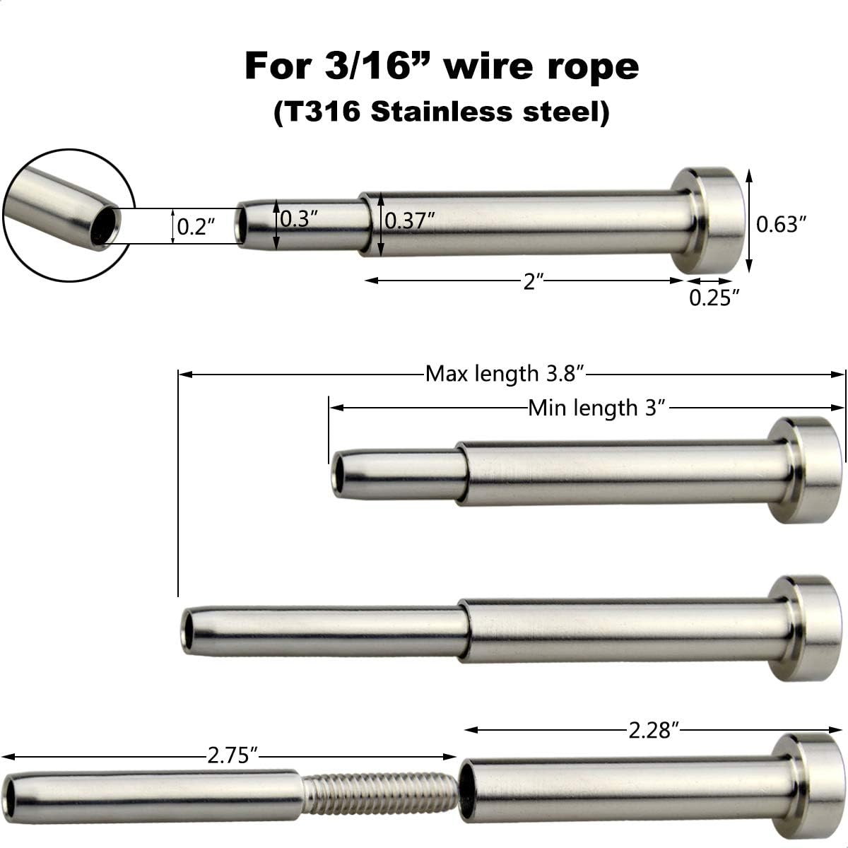 20 Pcs 3/16 Invisible Turnbuckle Kit T316 Stainless Steel Cable Railing Hardware Kit I394