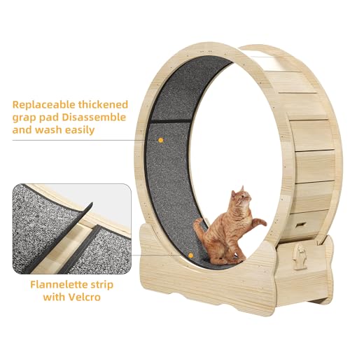 43.3 Inch Solid Wood Cat Exercise Running Wheel with Carpeted Runway N84925