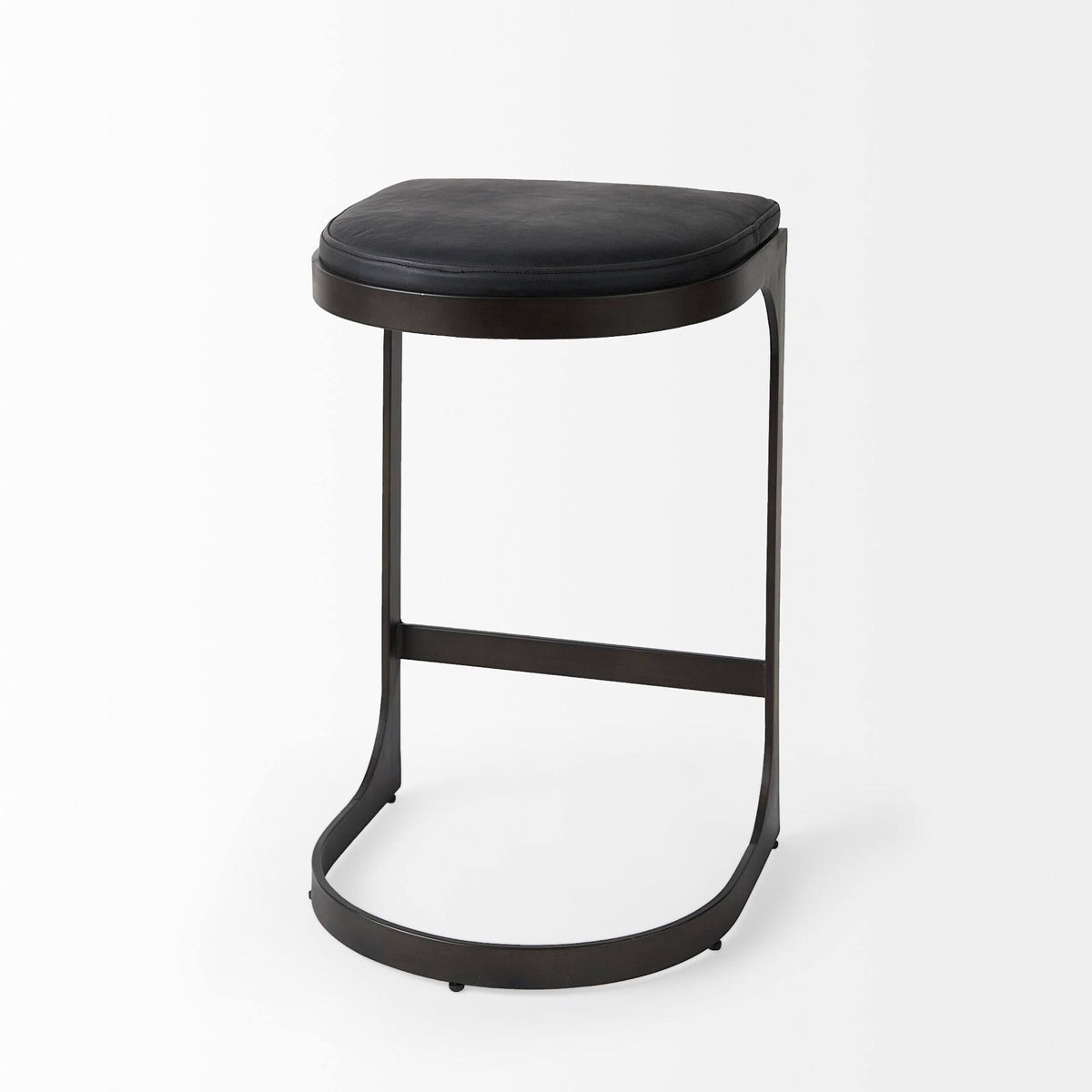 Dark Brown Leather Counter Stool with Metal Frame F94906
