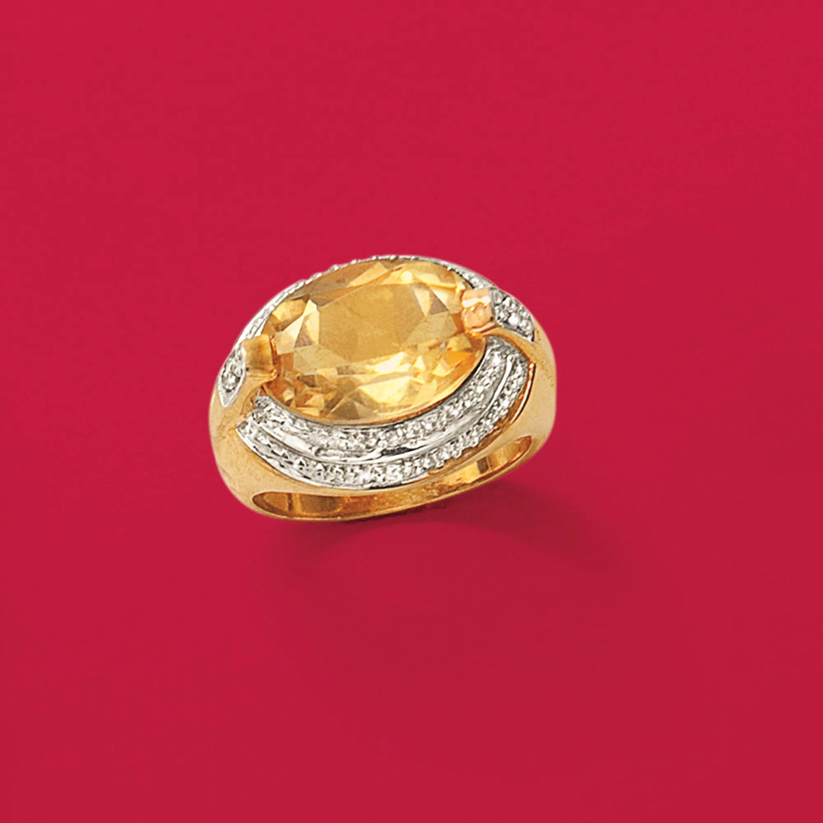 5.50 Carat Citrine Ring With White Topaz Accents in 18kt Gold Over Sterling S68472