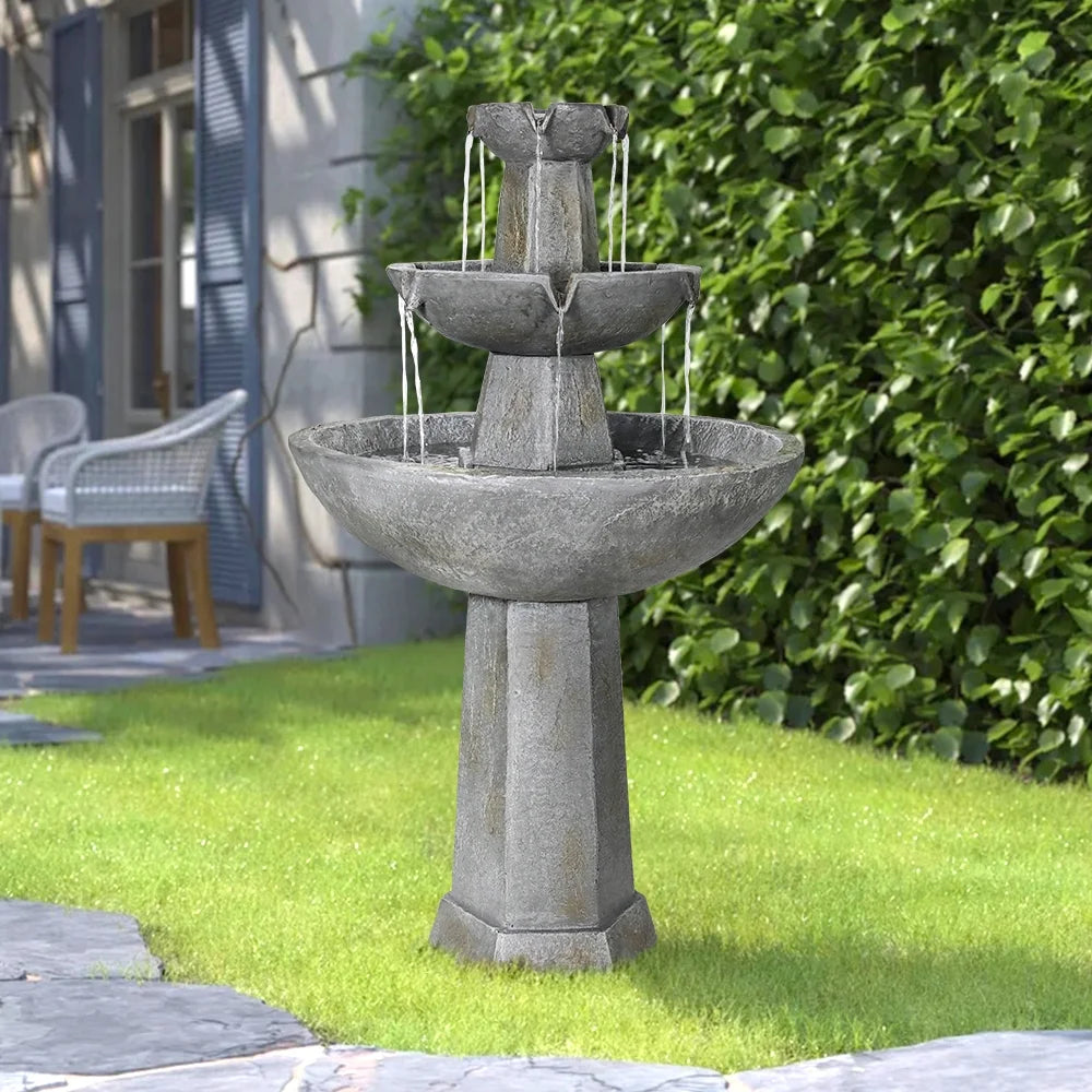 3 Tier Freestanding Waterfall Fountain with Bird Bath F1882