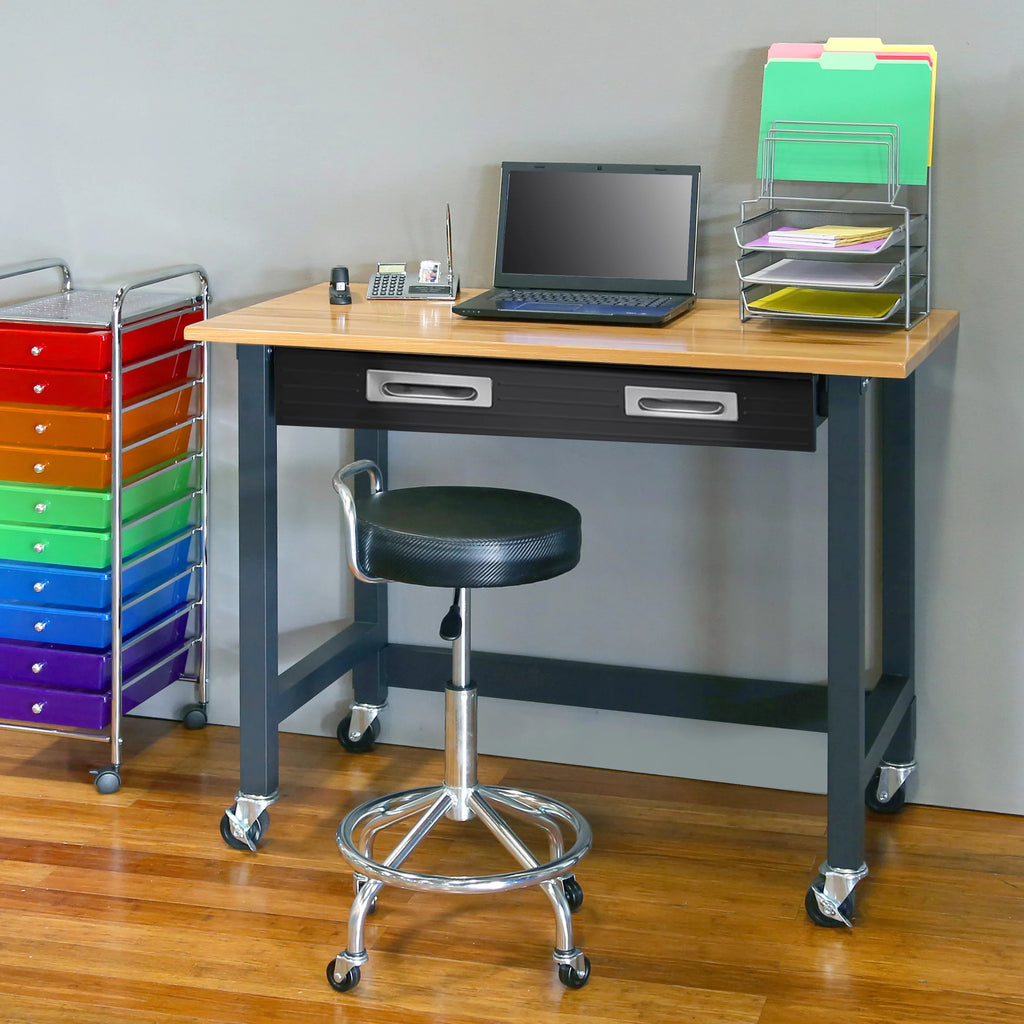 Heavy-Duty Wood Top Workbench with Drawer on Wheels A1066