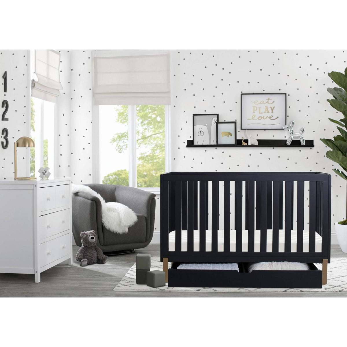 Midnight 4-in-1 Convertible Crib with Roll-Out Storage L47672