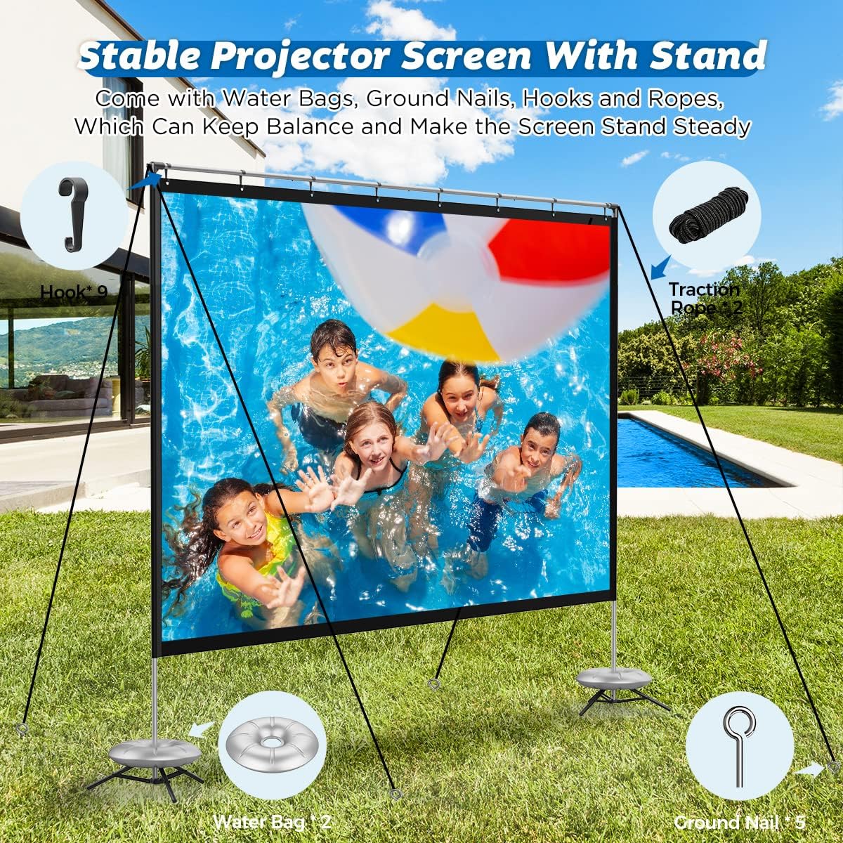120 inch Portable Projector Screen with Stand and Carry Bag N84266