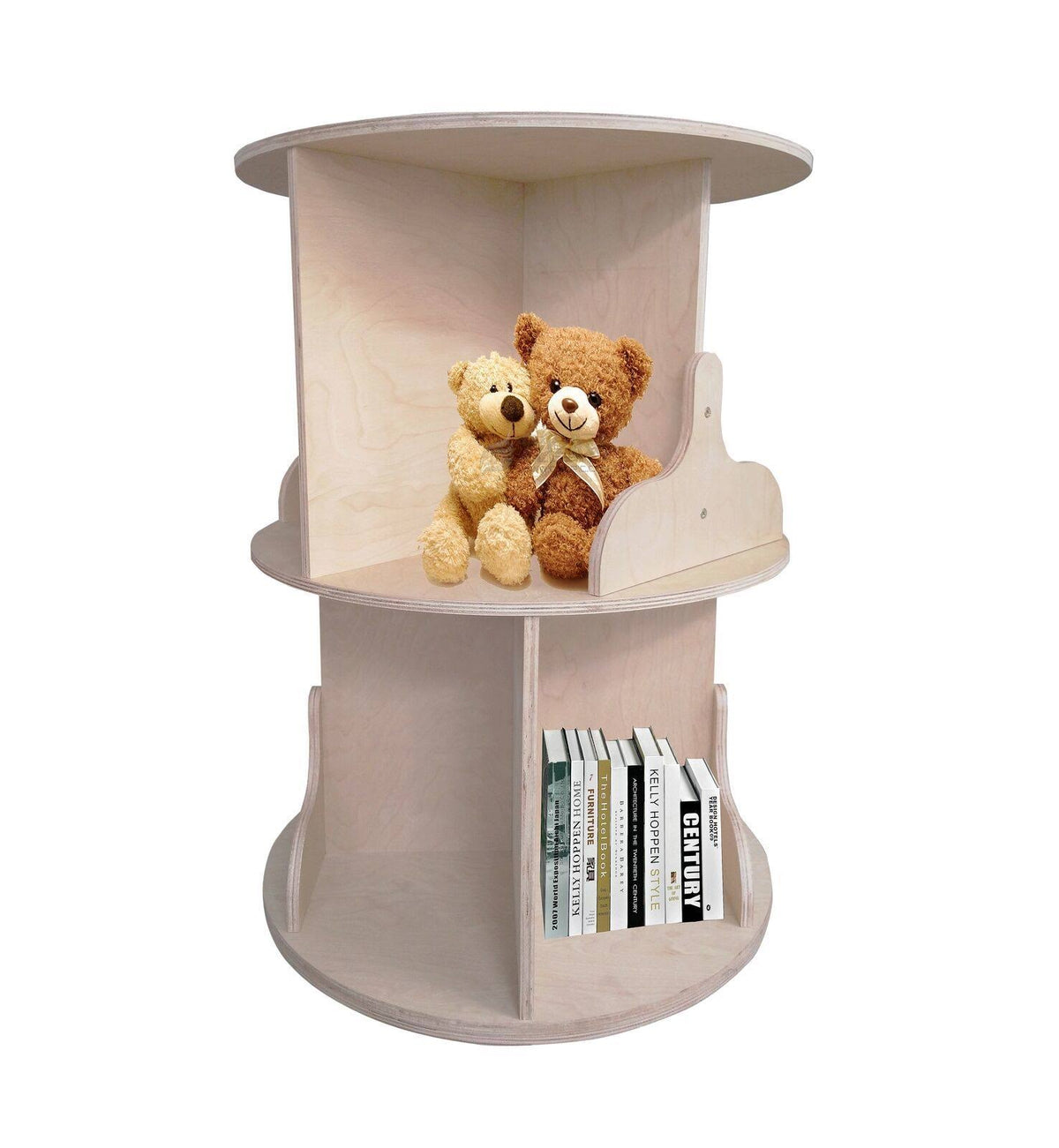 Natural Finish Two-Tier Round Wooden Bookcase V12799