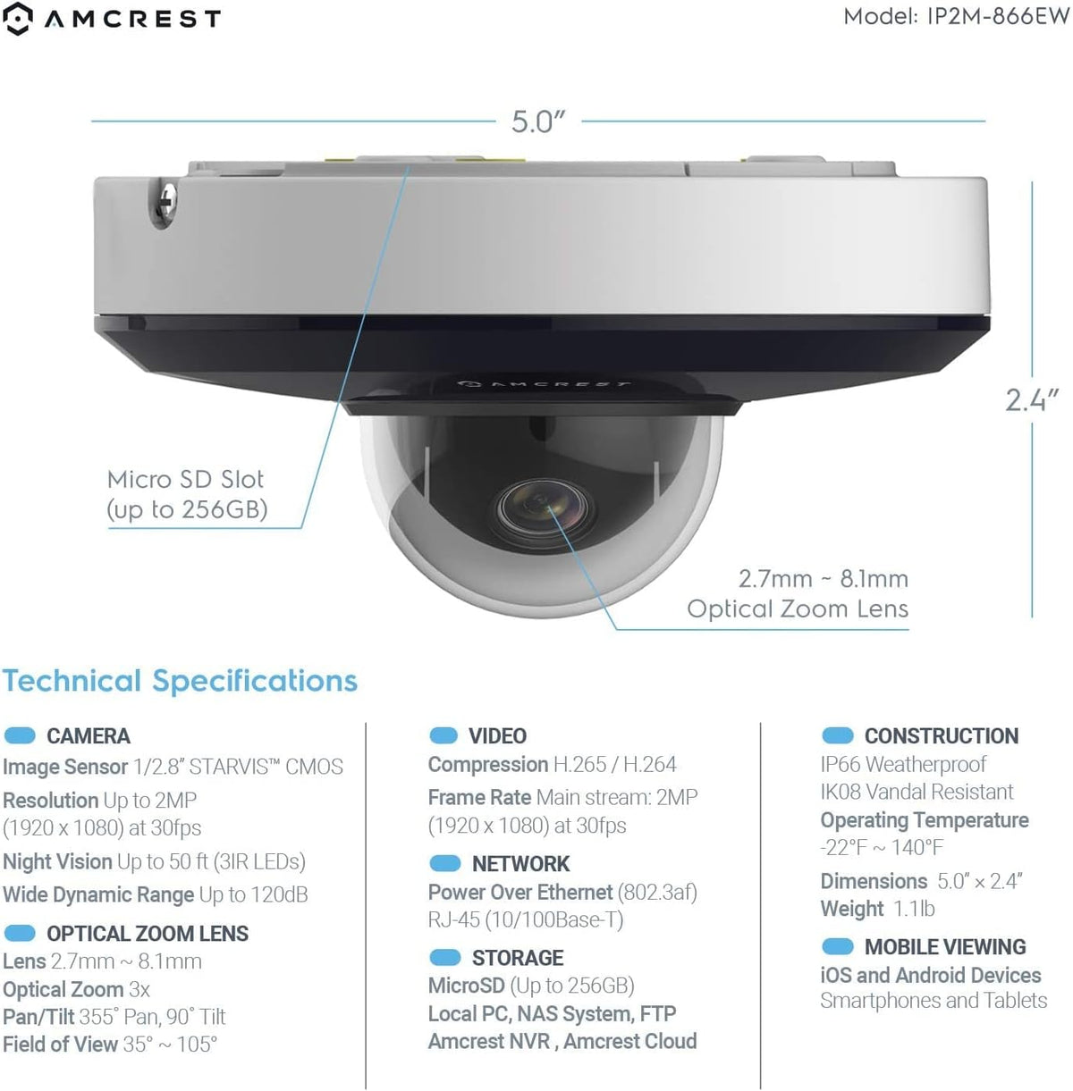 1080P PTZ Outdoor IP PoE Camera with 3X Optical Zoom L85499