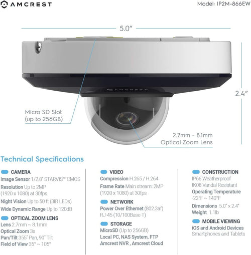 1080P PTZ Outdoor IP PoE Camera with 3X Optical Zoom L85499