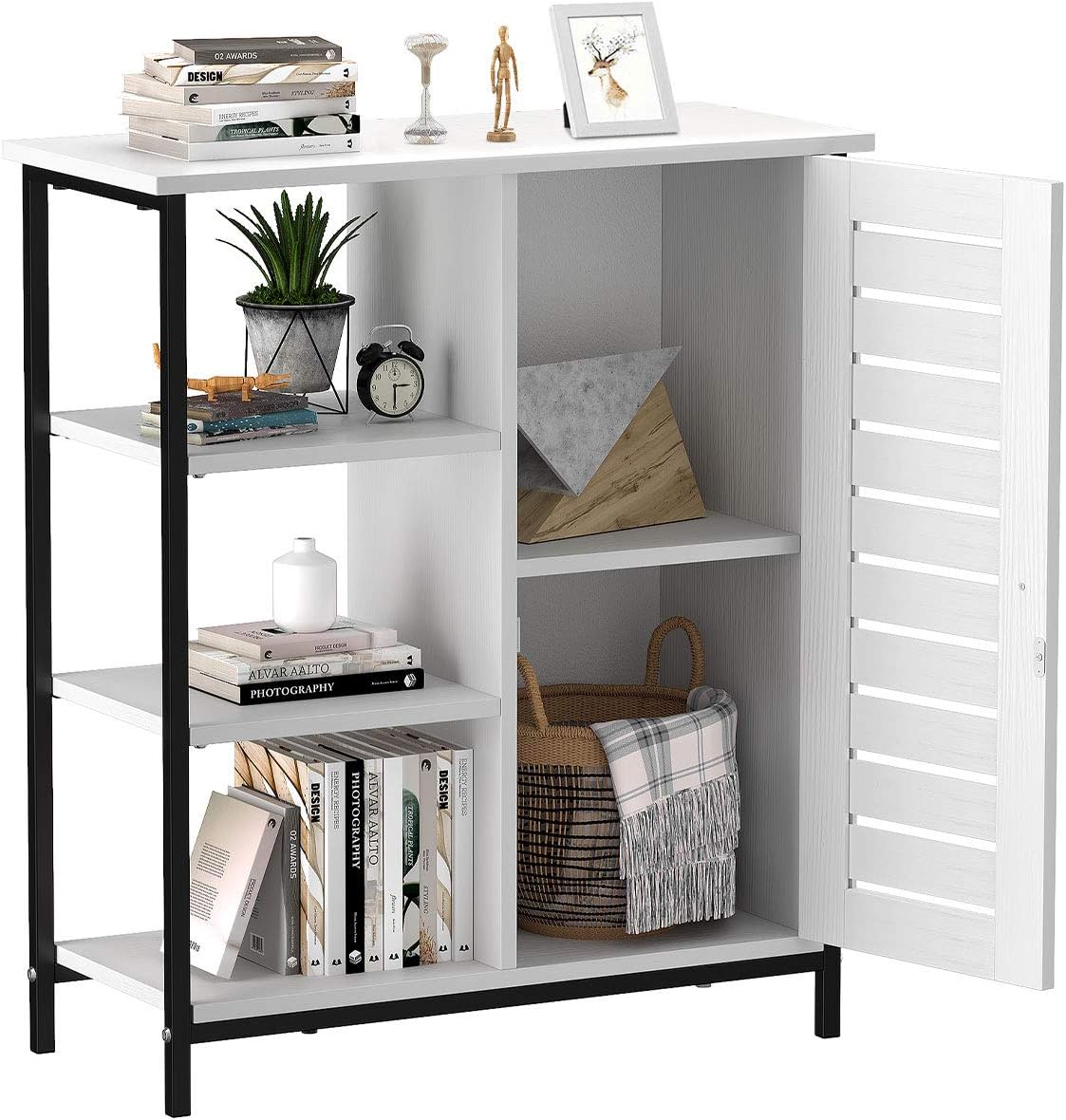 Dark Walnut Storage Cabinet with Metal Frame D88461