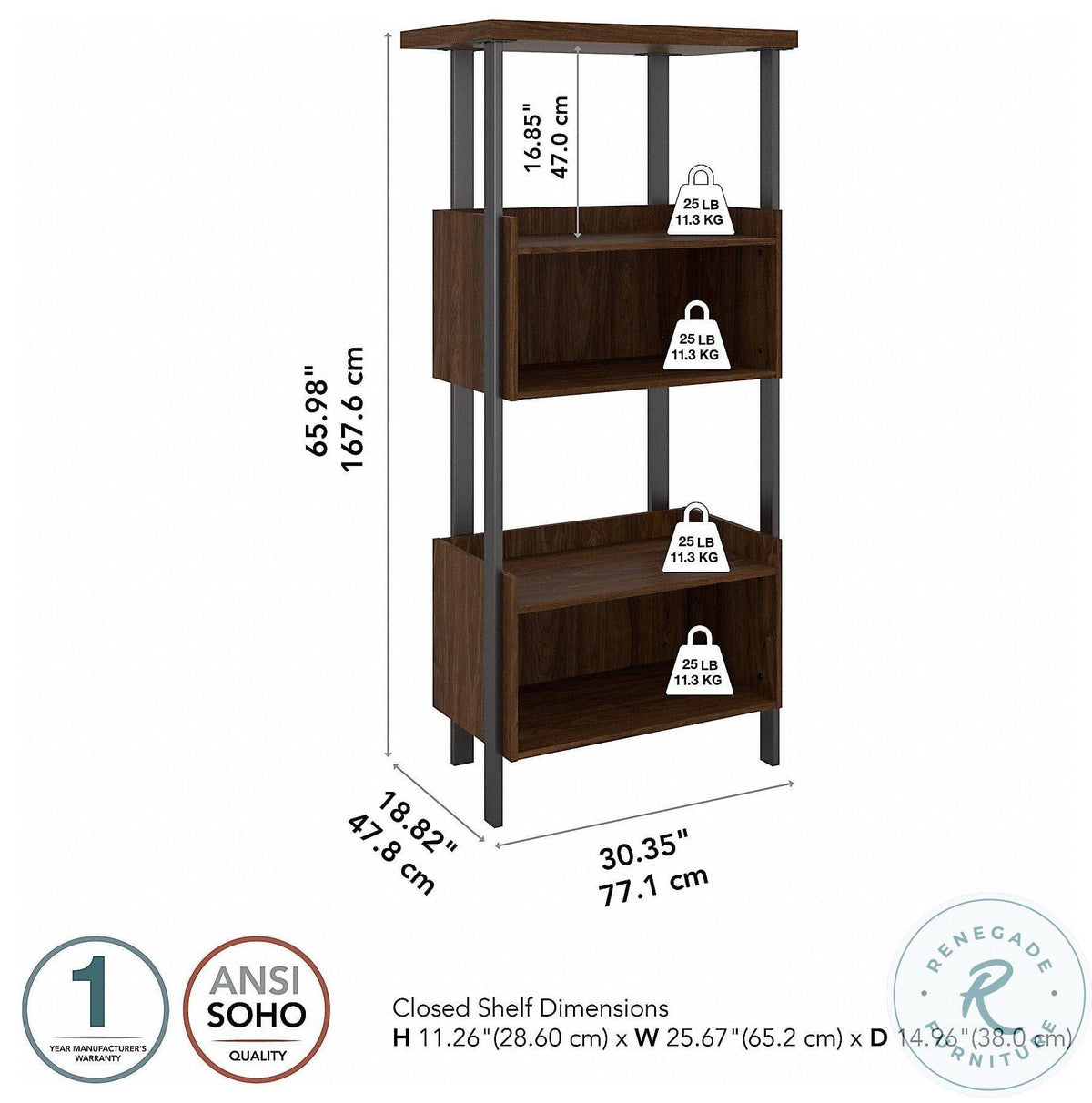 4 Shelf Bookcase in Modern Walnut V4229