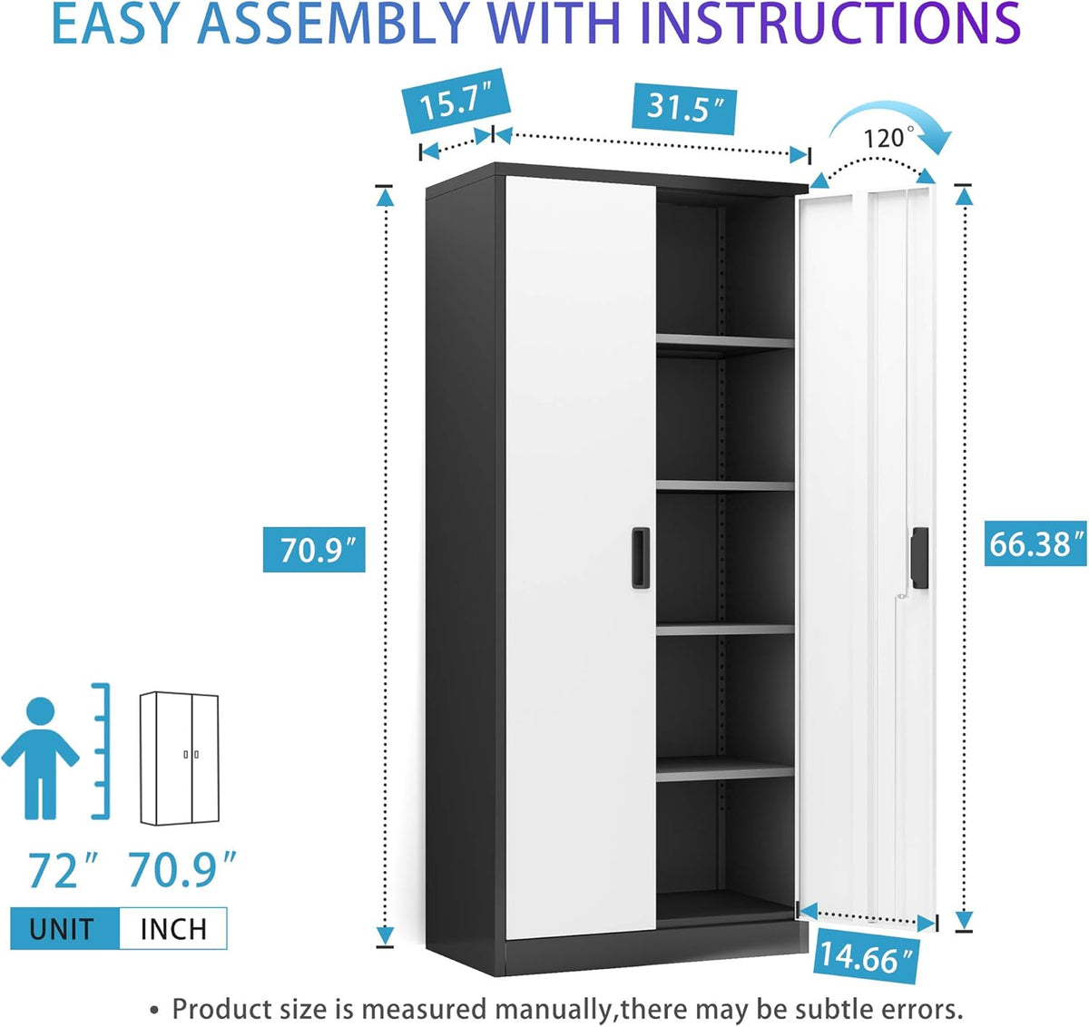 Metal Storage Cabinet with Lock, 4 Adjustable Shelves I689413