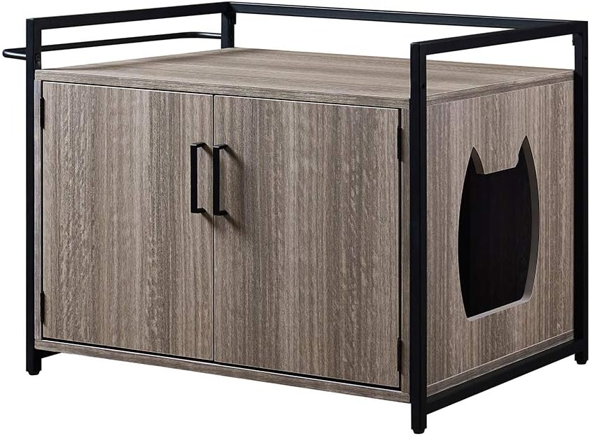Cat Litter Box Enclosure with Iron and Wood Structure A985734