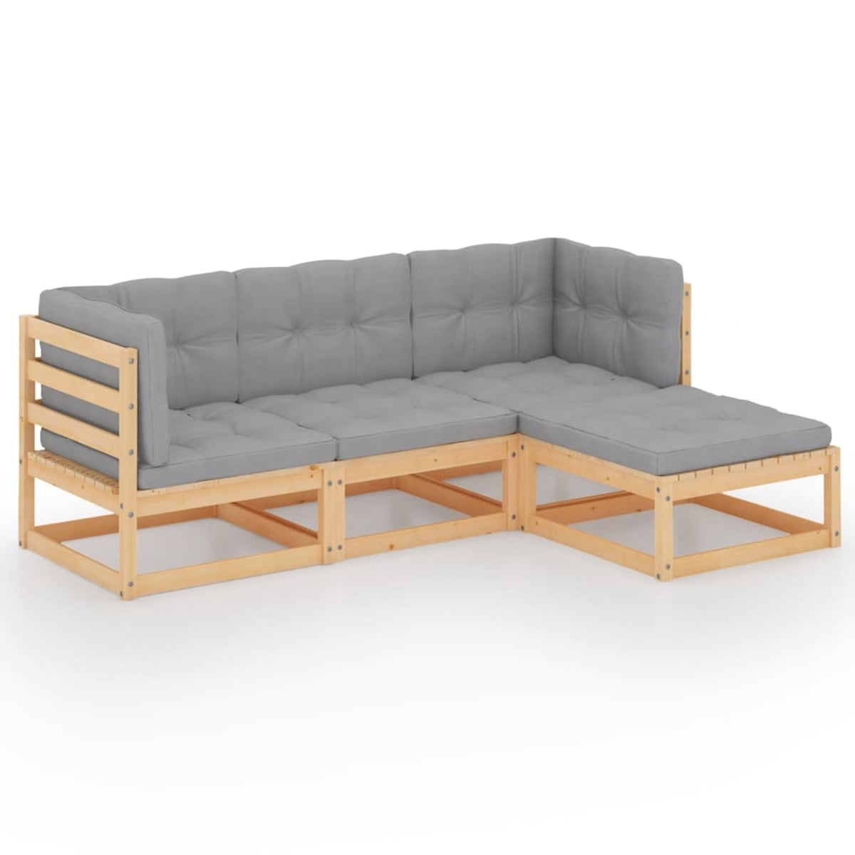 4 Piece Patio Lounge Set with Gray Cushion Pinewood Sectional Outdoor Furniture Set D78003