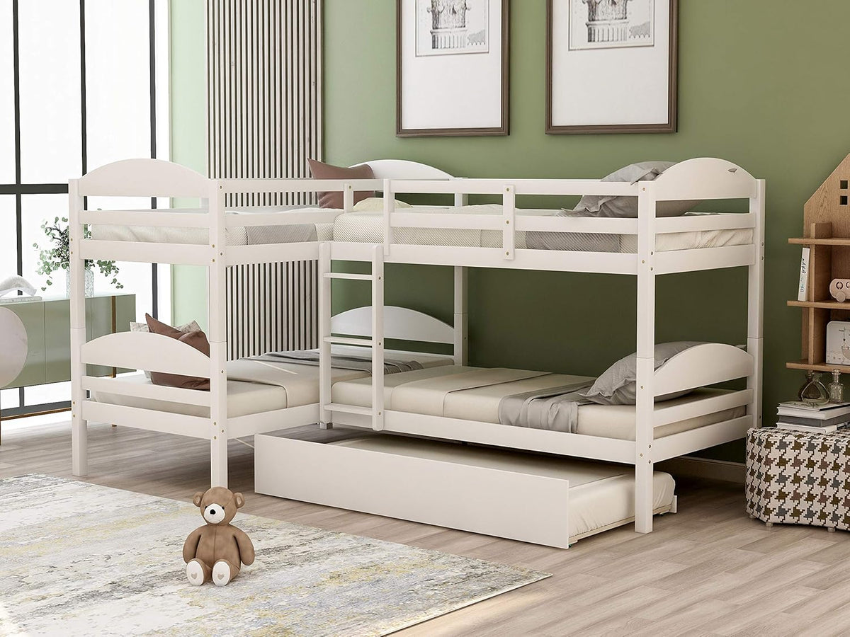 Gray Twin L-Shaped Bunk Bed Frame with Trundle T728271