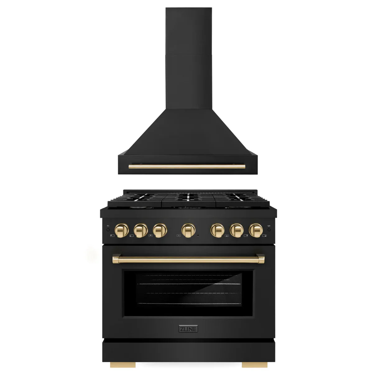 36 In. Gas Range and Range Hood in Black Stainless Steel with Gold V935