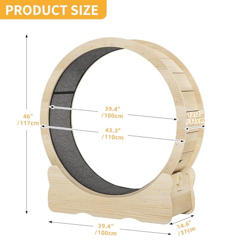 43.3 Inch Solid Wood Cat Exercise Running Wheel with Carpeted Runway N84925