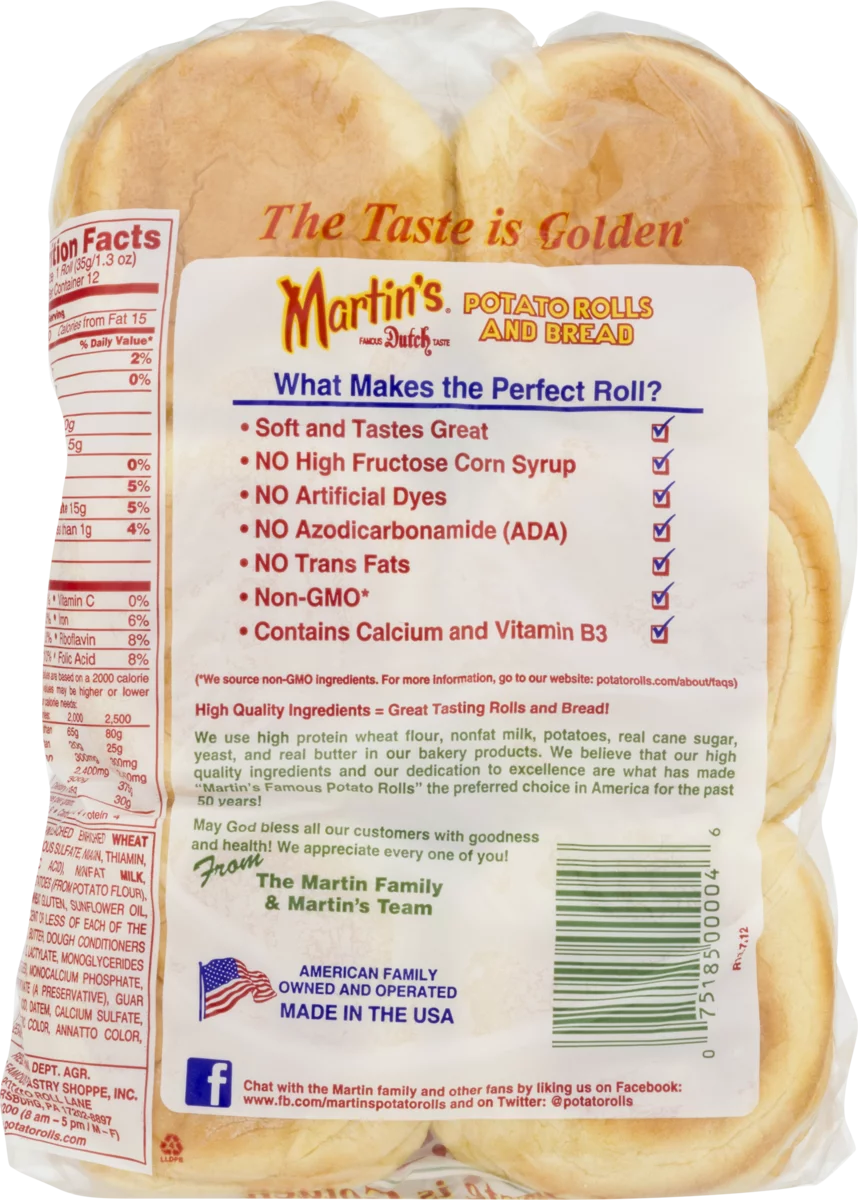 Sliced Potato Rolls 12 pk 15 oz G7354