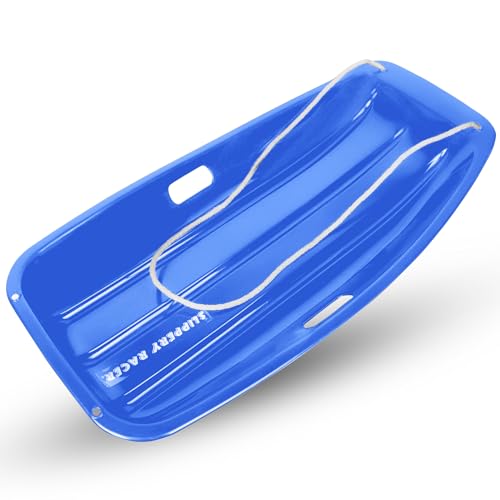 Blue Plastic Cold-Resistant Toboggan Snow Sled with Pull Rope and Handles A8589