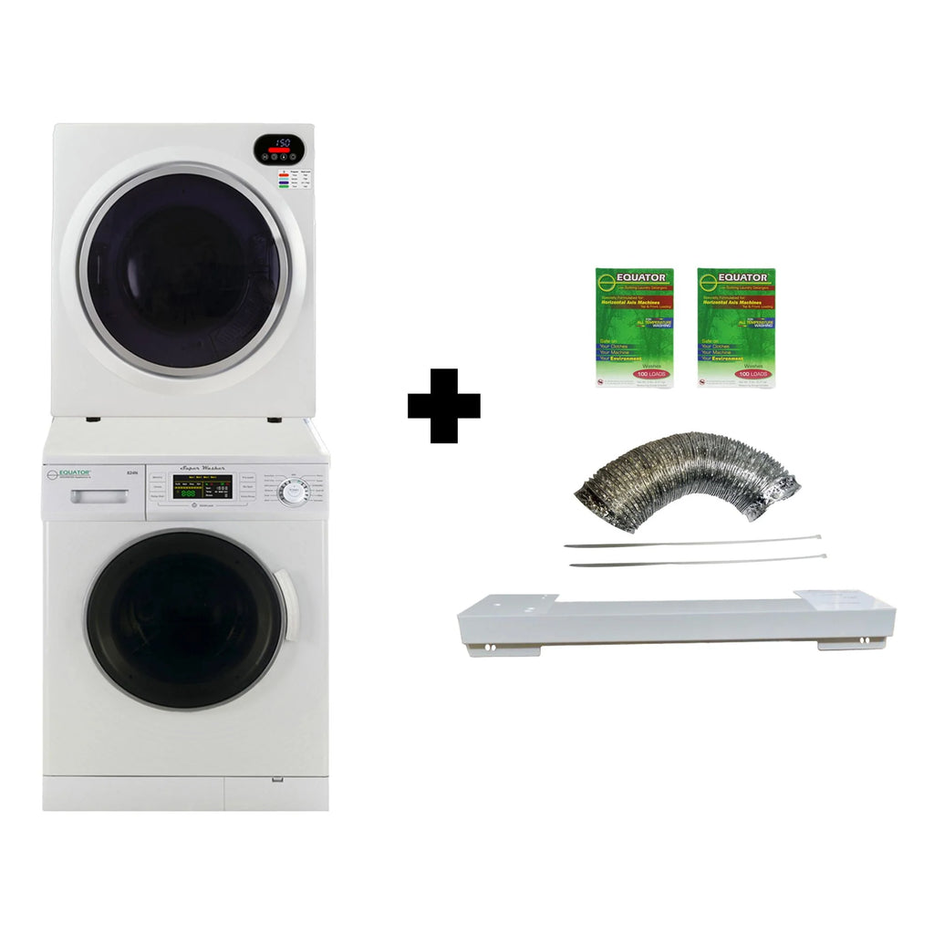 White 13lbs Compact Washer and 2.6 cu.ft Compact Dryer Stackable Set Q838