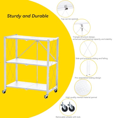 4-Shelf Foldable Metal Storage Shelves with Wheels V47778