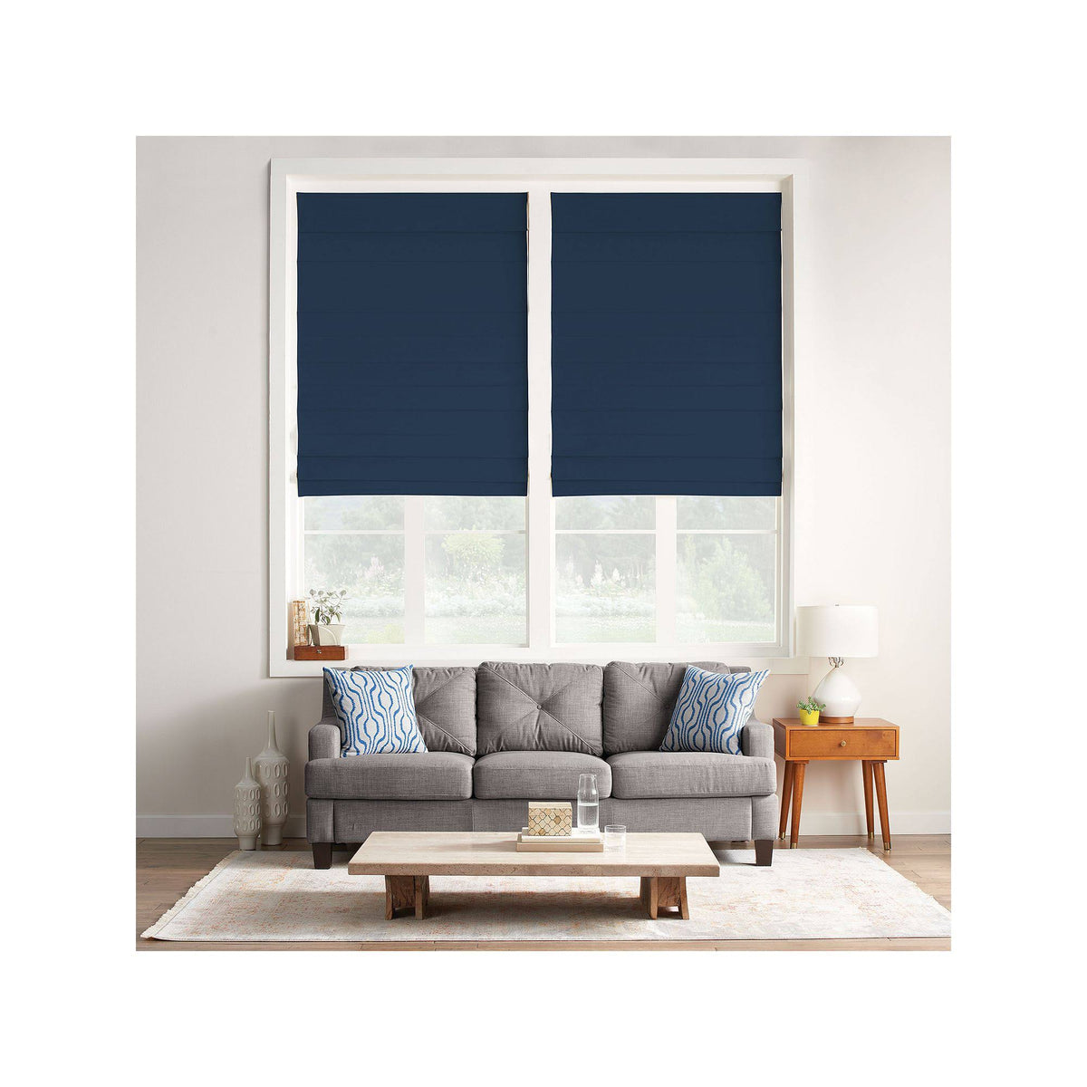 Blue Cordless Roman Shade E635
