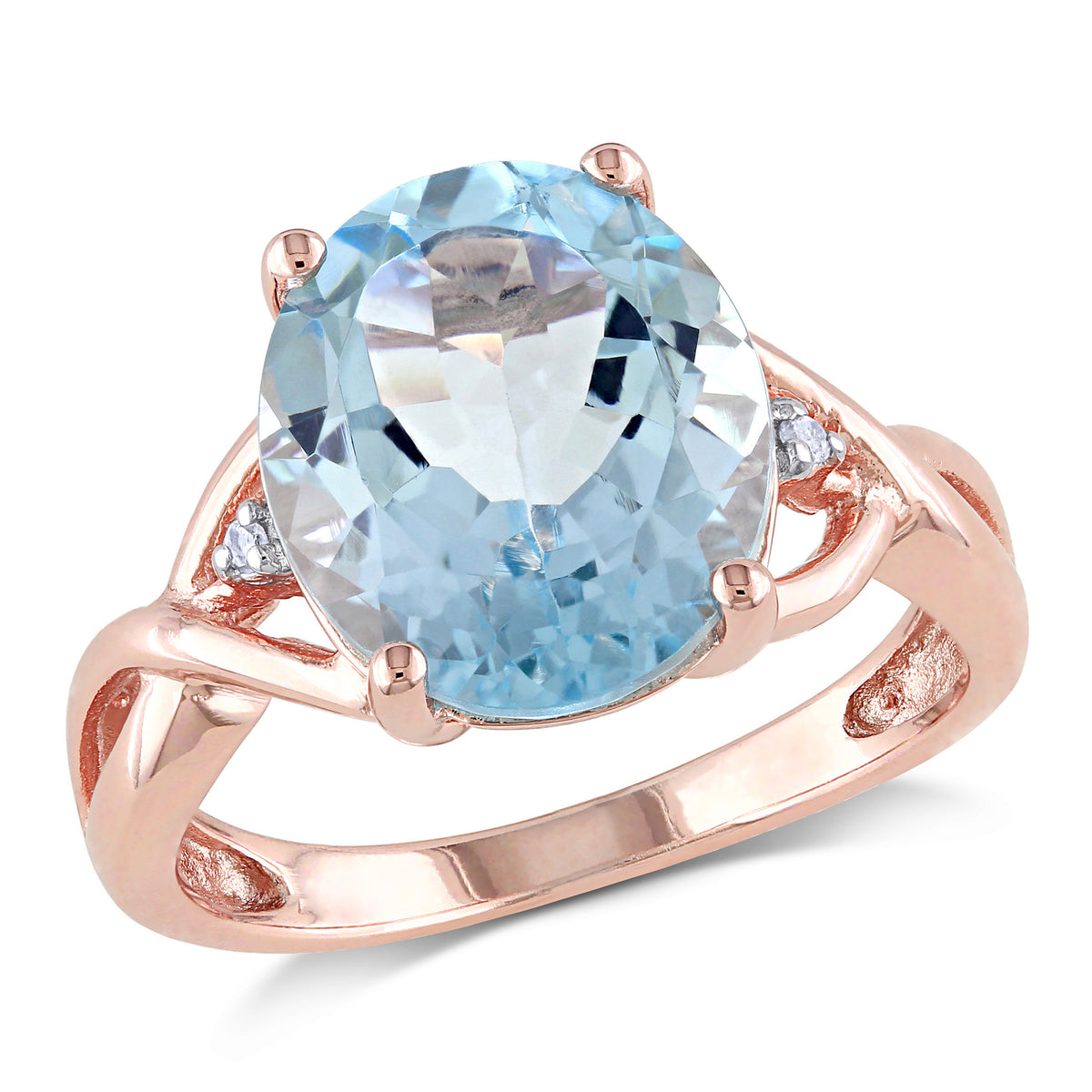 Oval-Cut Sky Blue Topaz and Diamond Accent Rose Gold Flash Plated Sterling Silver Ring Q6585