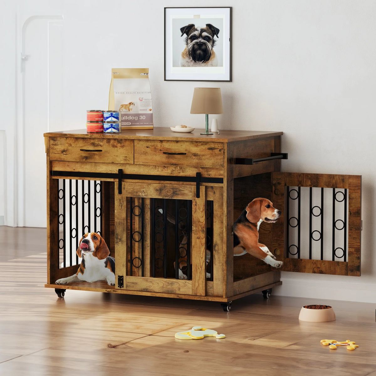 39 inch Wooden Dog Crate Furniture with Drawers O114