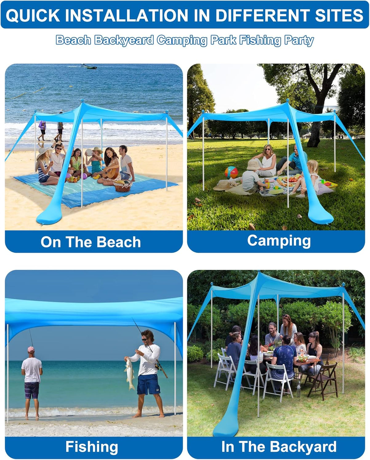 10×10FT Pop Up Beach Canopy Sun Shelter with 4 Aluminum Poles C512677