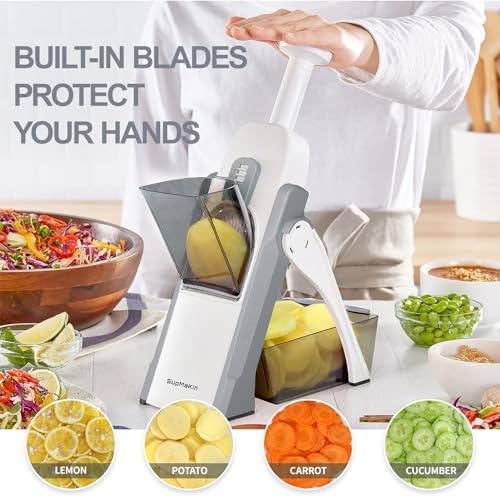 Safe Mandoline Slicer, Thickness Adjustable 0.1-8 mm, Blue O76063