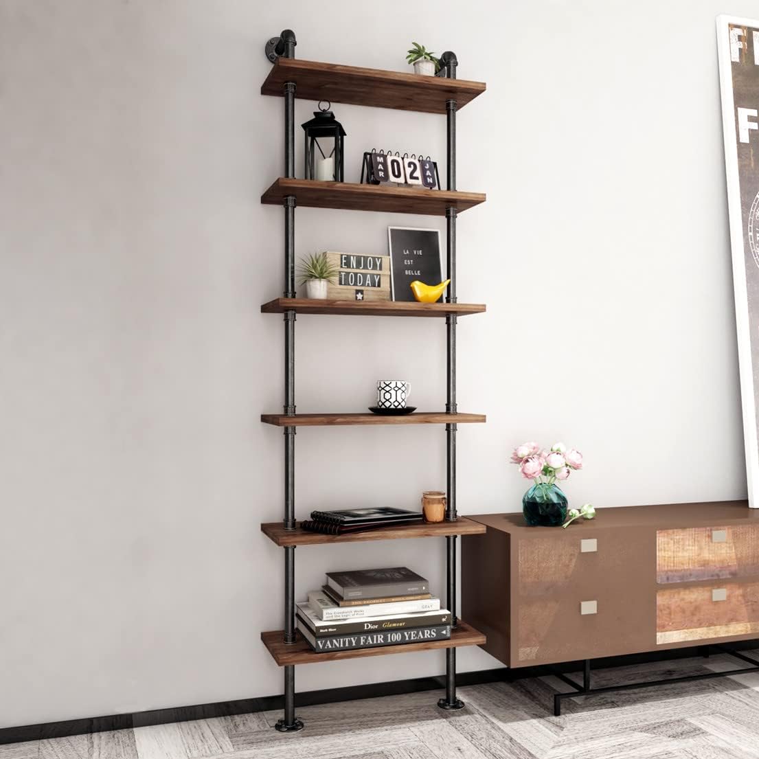 6 Tier Industrial Pipe Bookshelf H209