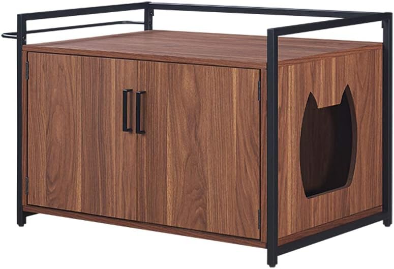 Cat Litter Box Enclosure with Iron and Wood Structure A985734