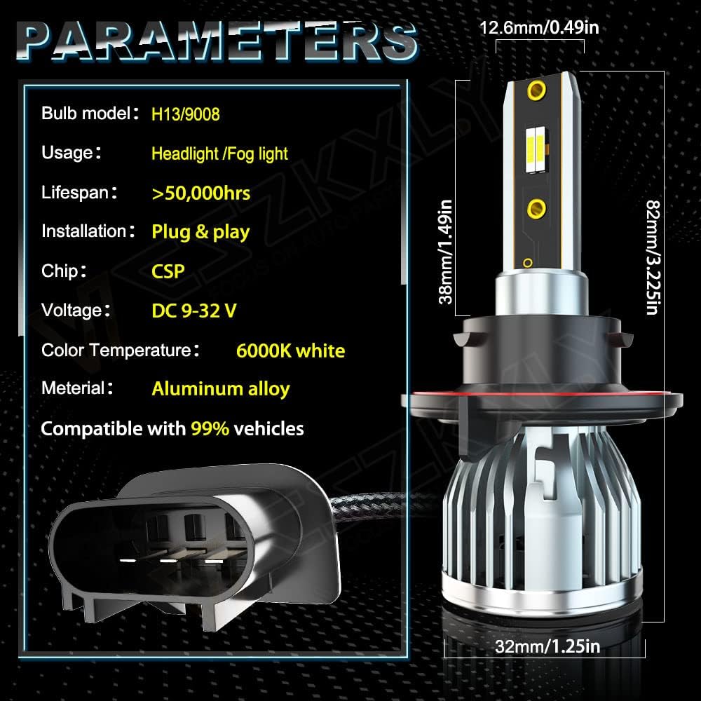H13 9008 LED Headlight Bulbs Combo Kit, 6000K Bright White, Pack of 2 X261446