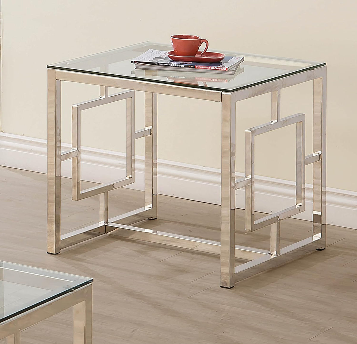 End Table with Glass Top and Nickel V112