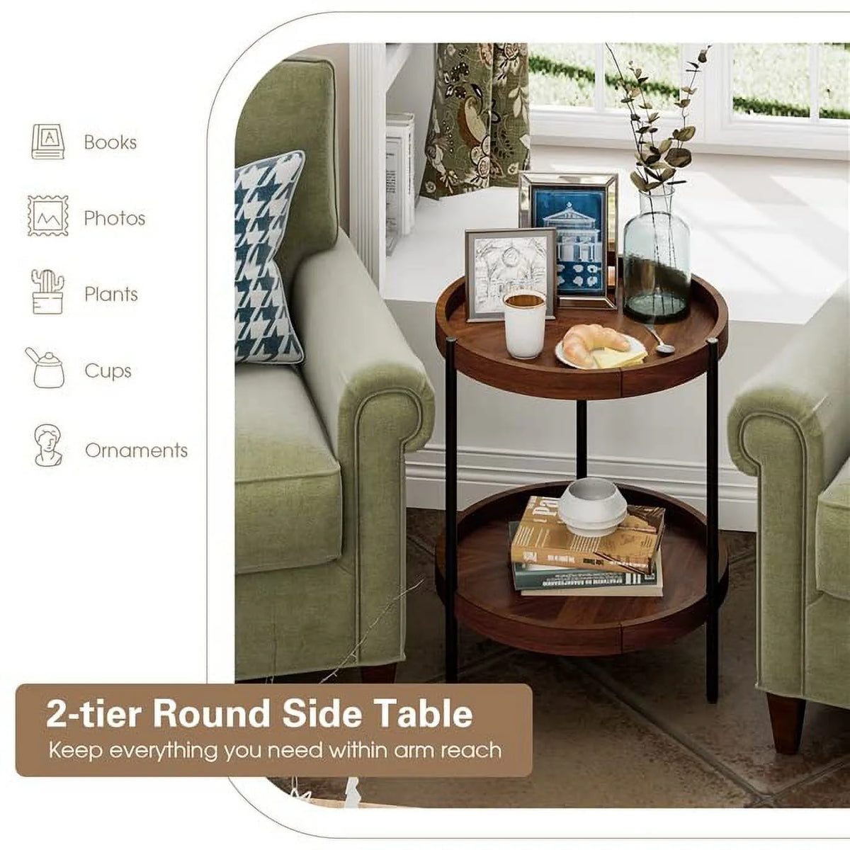 Round 2-Tier Side Table with Bottom Shelf T819416