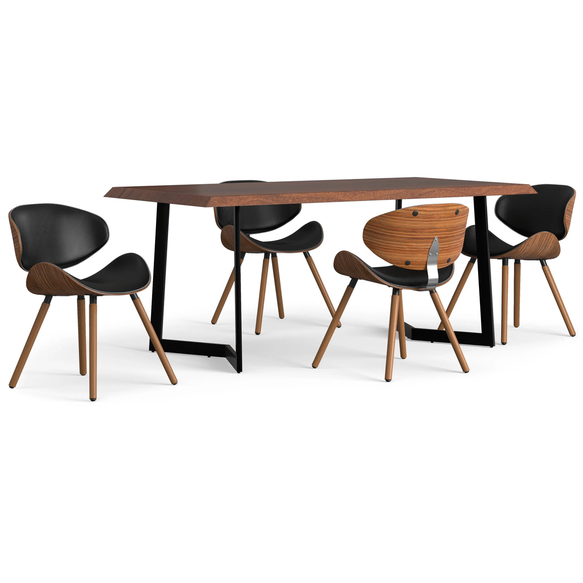 Solid Mango Wood and Metal 5 Pc Dining Set with 4 Upholstered Chairs N414
