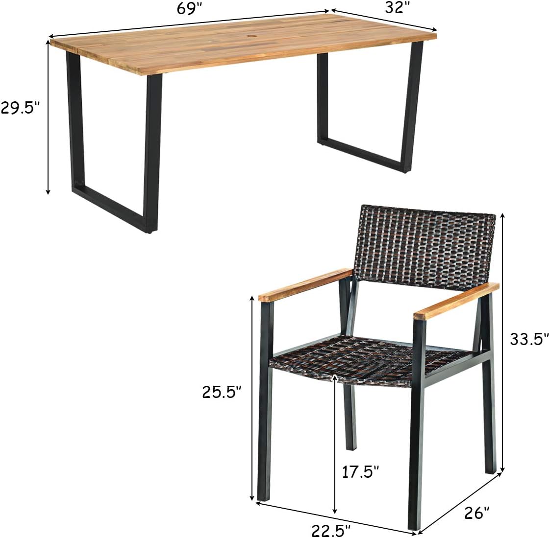 7 Pc Acacia Wood Outdoor Dining Set N845