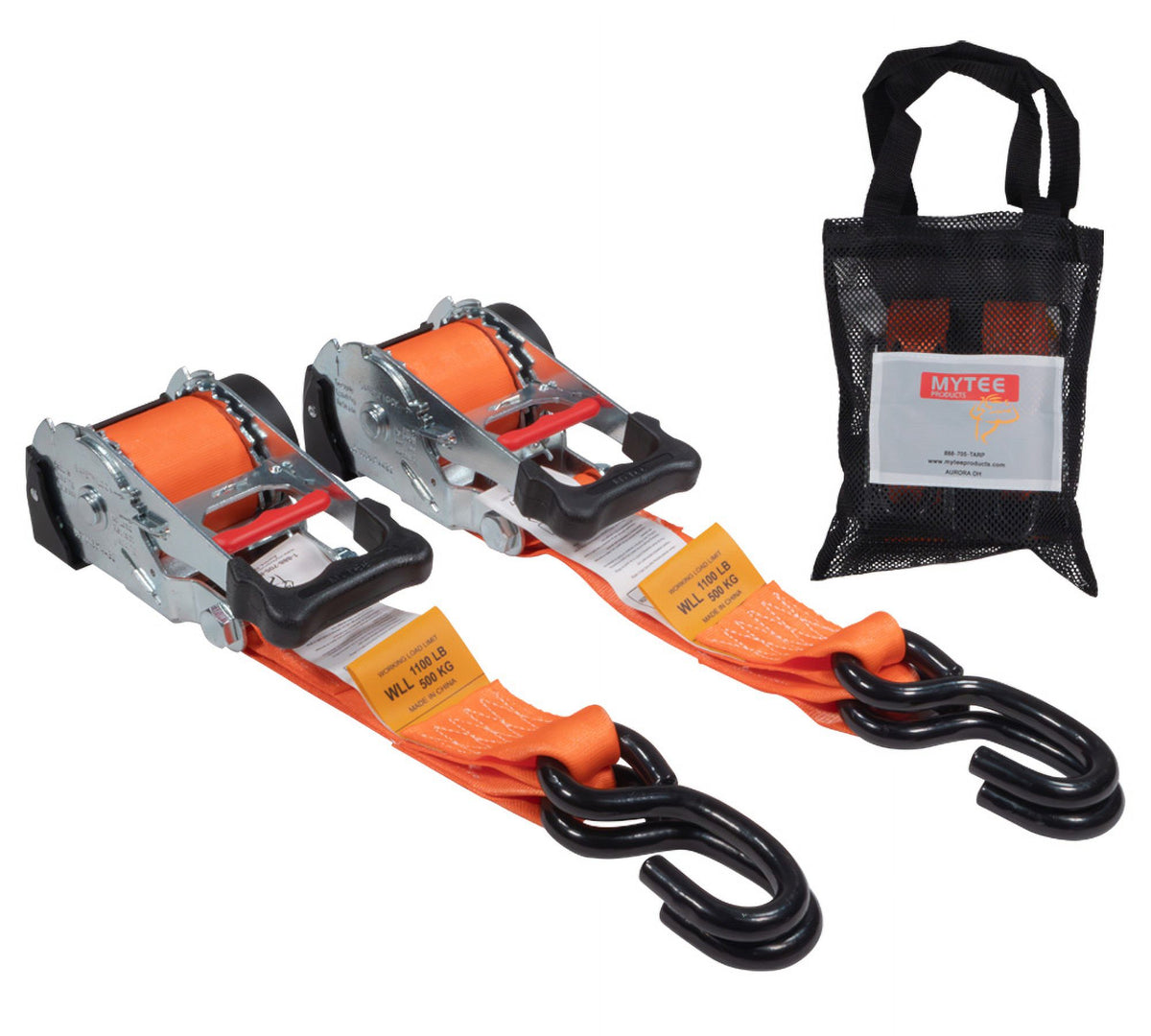 Orange 2" x10' Auto Retract Ratchet Straps with Zinc Coated S Hook Tiedowns N665