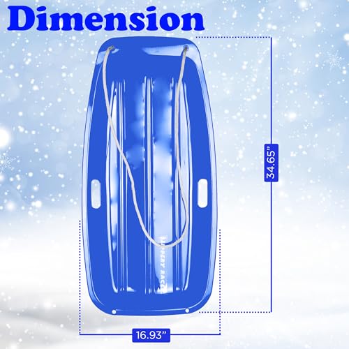 Blue Plastic Cold-Resistant Toboggan Snow Sled with Pull Rope and Handles A8589