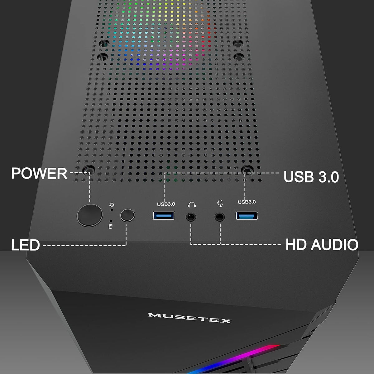 Black Micro-ATX PC Case with LED ARGB Fan A93082
