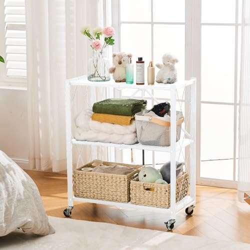 4-Shelf Foldable Metal Storage Shelves with Wheels V47778