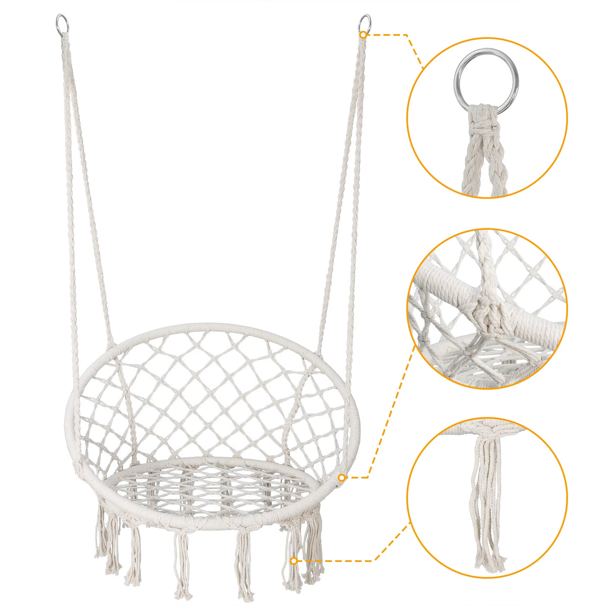 Hammock Chair Macrame Swing Chair Beige M5809