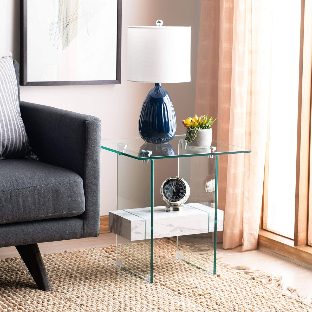 Glass/Faux White Marble Accent Table C87629