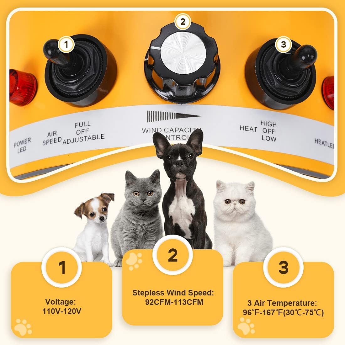 Portable 4HP Variable Speed Pet Grooming Dryer with Heating K340464