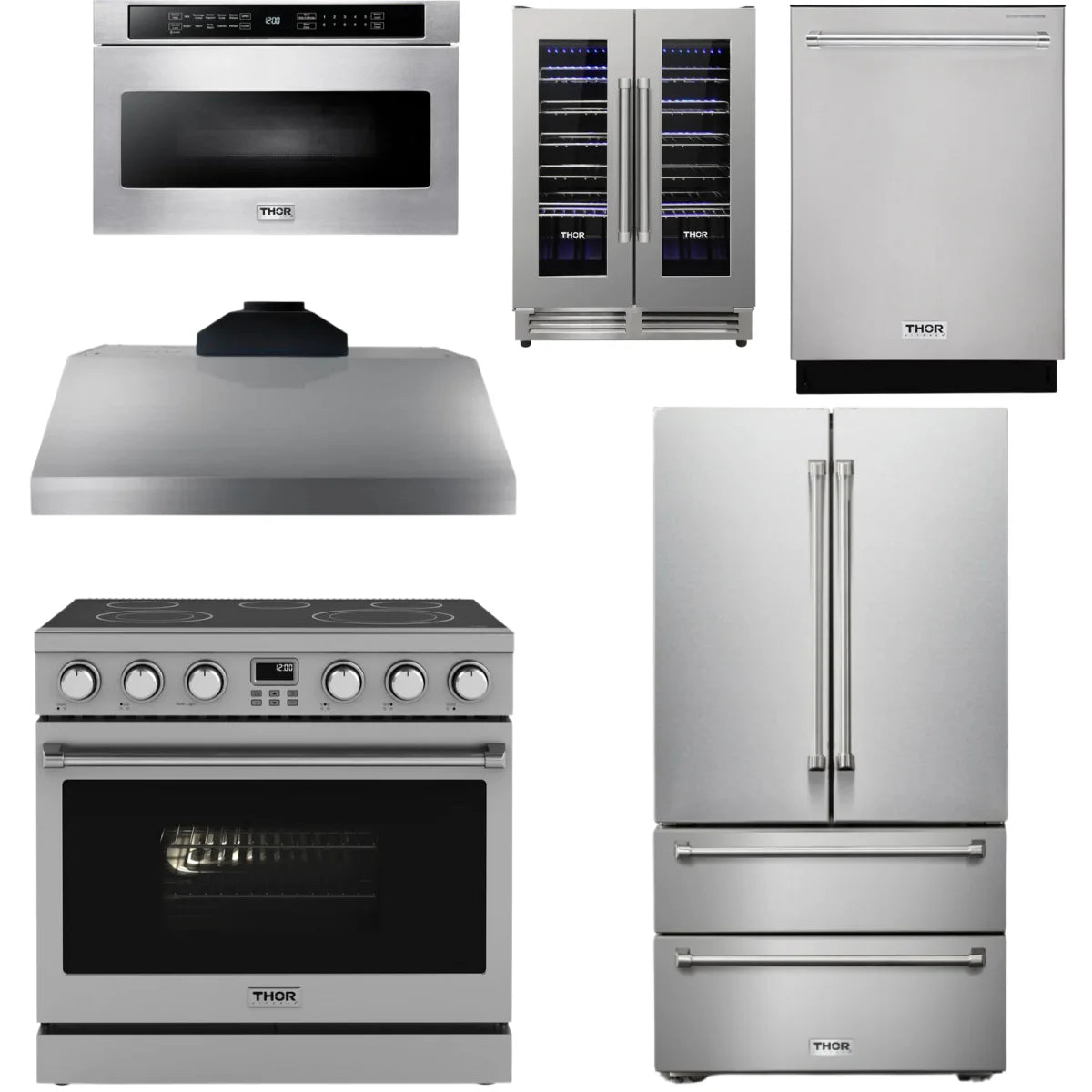 36 Electric Range, Range Hood, Refrigerator, Dishwasher, Microwave and Wine Cooler H27915
