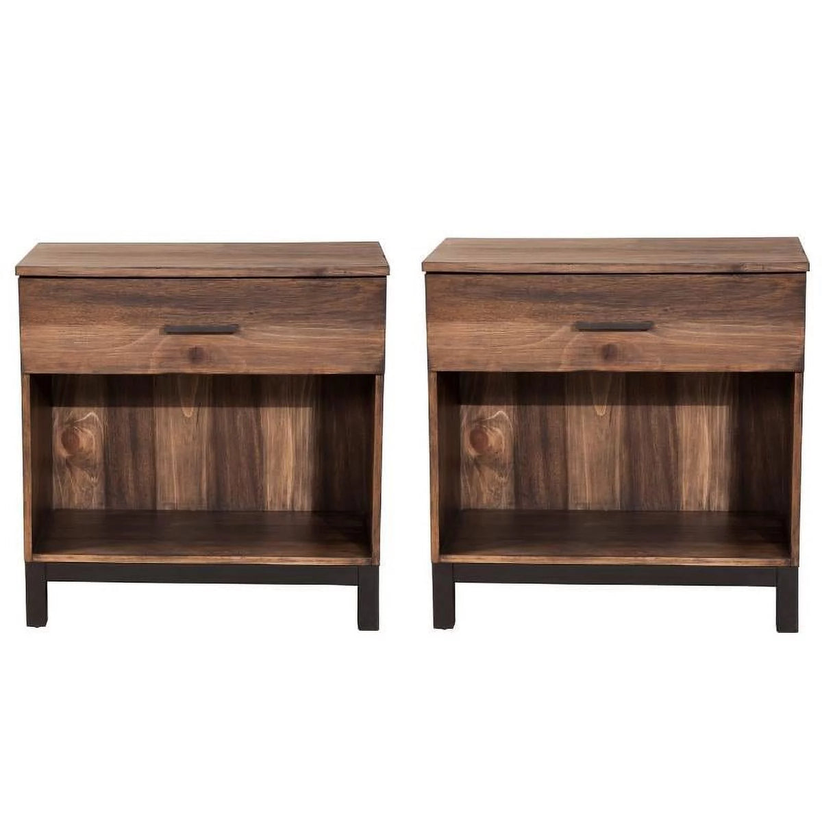 2 Piece Bedroom Set with Two 1 Drawer Wood Nightstands in Rustic Pine Z431