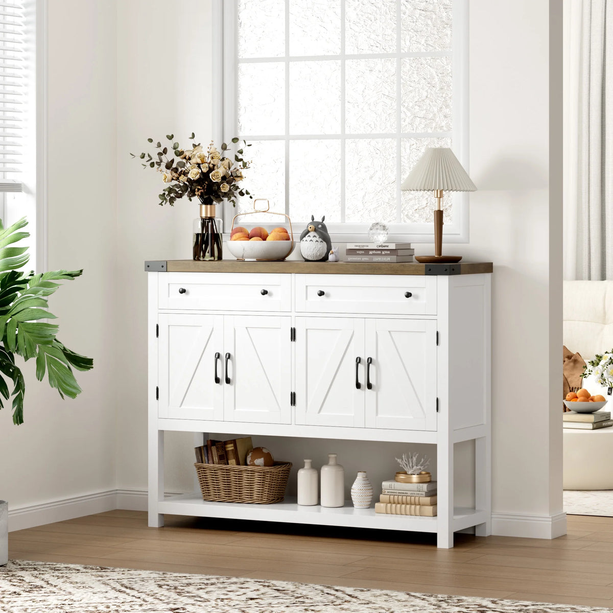 White 2 Drawer 4 Door Wood Console Table K740028