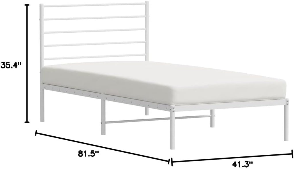 White Metal Bed Frame with Headboard 39.4"x78.7" Y604908