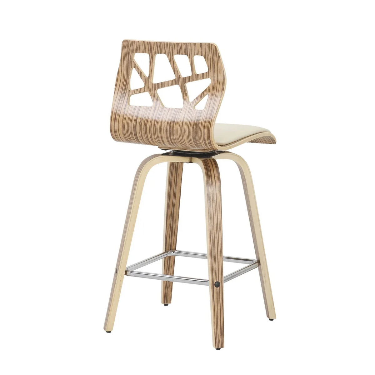 Set Of 2 Counter Stool In Zebra Wood And Cream Faux Leather P4896